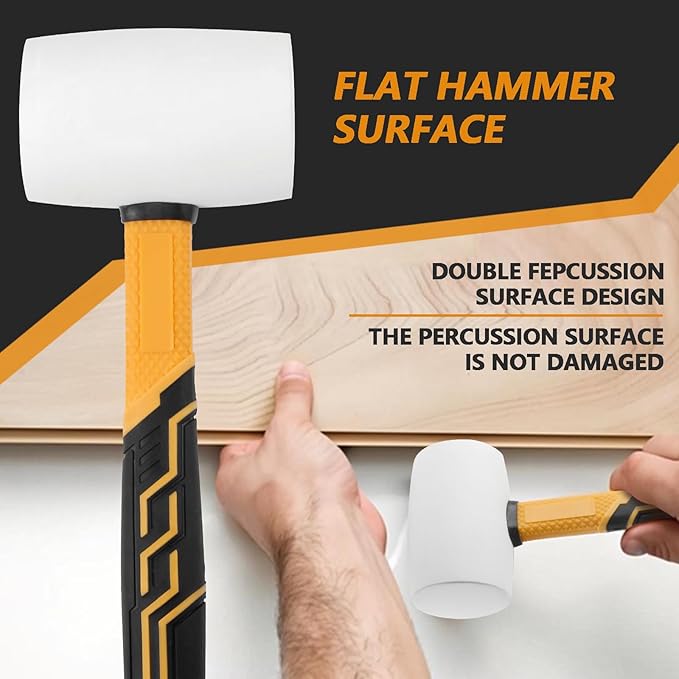 Rubber Mallet 16oz Fiberglass Handle White Rubber Mallet And 35mm Double-Faced Soft Mallet,Fiberglass Handle With Soft Grip for Flooring, Tent Stakes, Woodworking, Camping, Crafts