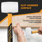 Rubber Mallet 16oz Fiberglass Handle White Rubber Mallet And 35mm Double-Faced Soft Mallet,Fiberglass Handle With Soft Grip for Flooring, Tent Stakes, Woodworking, Camping, Crafts