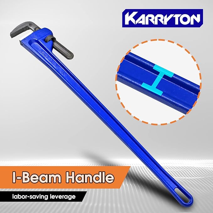 60 Inch Pipe Wrench, Cr-Mo Jaw Opening 9"/228mm Adjustable Heavy Duty Cast Iron Straight Handle Plumbing Wrench, Perfect Plumbers Tool for Oil Field, Plumbing, Construction and Mechanics