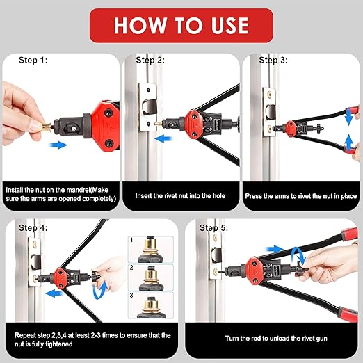 WETOLS 16" Rivet Nut Tool, Professional Rivet Nut Tool Kit with 11 Metric & Inch Mandrels M3 M4 M5 M6 M8 M10 M12, 10-24, 1/4-20, 5/16-18, 3/8-16, 110pcs Rivnuts and Blow Carry Case - WE-889