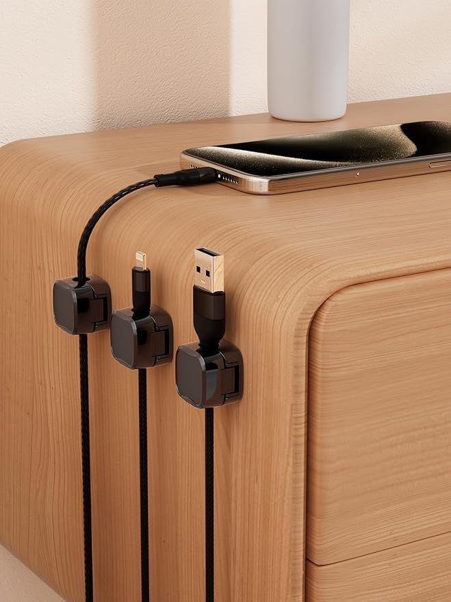 Magnetic Cable Clips, Adjustable Cord Holder Management, Adhesive Wire Keeper Organizer for Home Office Desk Phone PC Car Wall Desktop Nightstand Appliance (9-Pack Black)