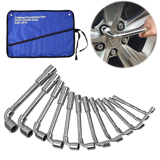 CNQLIS 12 Pieces L-Type Pipe Pipe Elbow Wrench Set, L-Type Hex Socket Wrench Set, 6-20MM, Chrome Steel, 6 Point, Metric, with Storage Bag