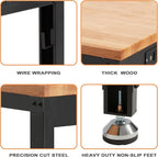 Haddockway Adjustable Workbench for Garage,48"x 24" Rubber Wood Top Worktable with Power Outlets, Max 2000 Lbs Load Capacity Heavy Duty Workstation for Workshop Office Home (Black Frame, 48in)