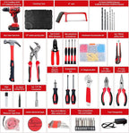 jar-owl 21V Max Cordless Drill/Driver Kit, Brushless, Tool Set with Drill and 112pcs Household Hand Tool Kit for Daily Home Repair, Red