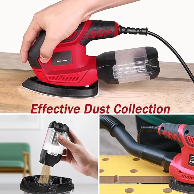 Sander, 200W Detail Sander has 2 Pcs Polishing Pads, 14000RPM, Compact Electric Sander with 20Pcs sandpaper, Hand Sanders with Efficient Dust Collection System for Woodworking, Sanding Works in Home