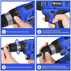 20V Electric Drill Set with Battery and Charger, 30N Torque, 21+1 Settings, 3/8-Inch Keyless Chuck, LED Electric Drill Set (Blue)