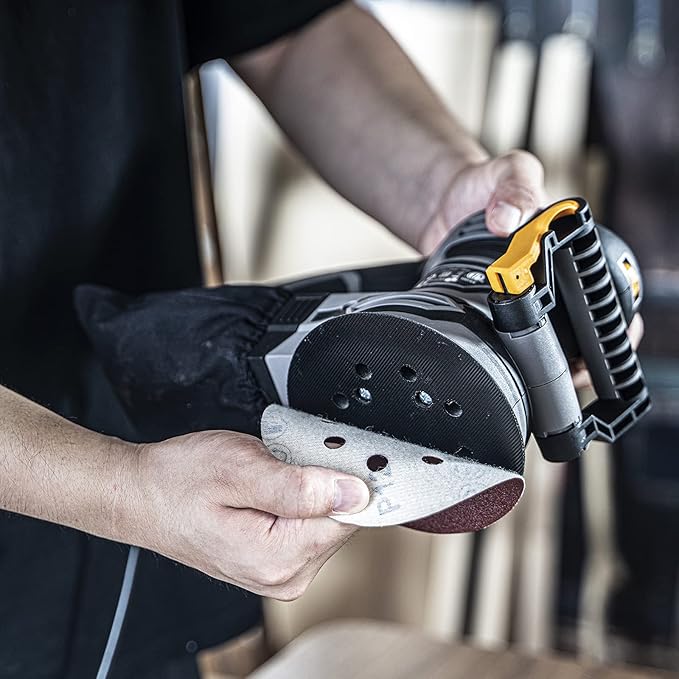 3.8A(450W) Orbital Sander, Jellas 6 Variable Speeds Double Handle Random Orbit Sander, 5-Inch Electric Sander with 18pcs Sandpapers, Dust Collector, Ideal Power Sander for Woodworking(OS450)