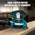 DLS03A Detail Sander, 1.1 Amp Hand Sander with Dust Collector, 12000 RPM Compact Palm Sander with 12 Pcs Sanderpapers, Low Vibration, Lightweight Hand Sander for Wood and Steel Surface