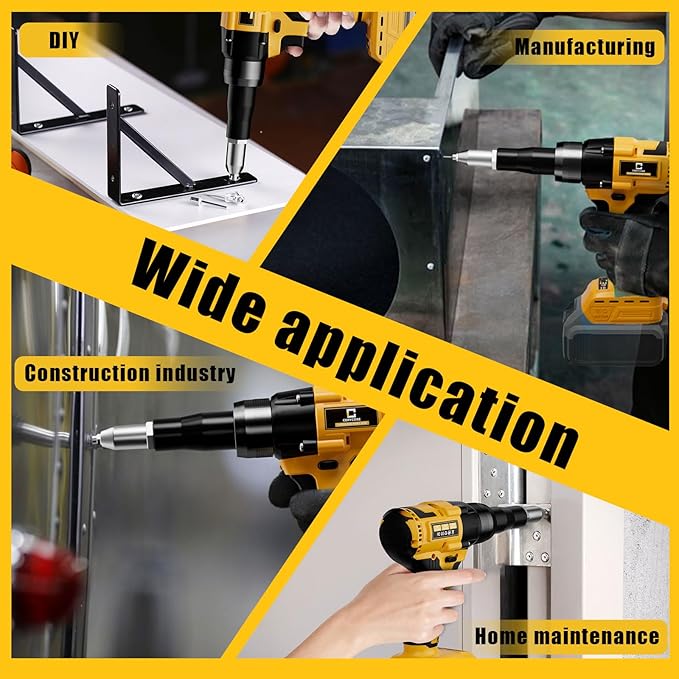 Rivet Gun Compatible with Dewalt 20V Battery, Cordless Rivet Tool with 3 Size (1/8", 5/32", 3/16") Aluminum Rivets, Brushless Motor Rivet Gun Kit Nose Piece, Led Light, Tool Only