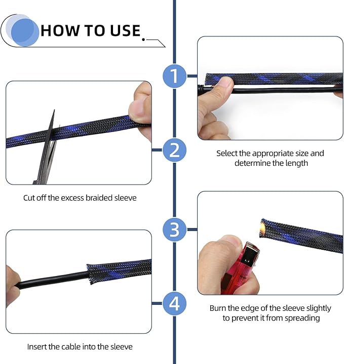 Expandable Braided Sleeving, PET Automotive Wire Loom, Flexible Cable Management for Audio Video and Other Home Device, Cord Protector from Pets (Black Blue, 1" x 100ft)