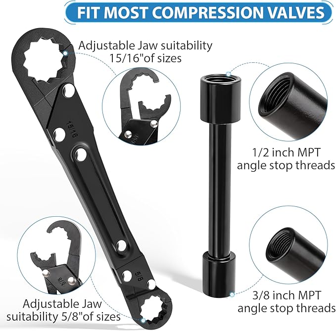 Plumbing Tools, Angle Stop Removal Tool with compression sleeve puller tool 1/2, Quick Repair Plumbing Wrench Kit for Installing/Removing Compression Rings, Nuts and Angle Stops