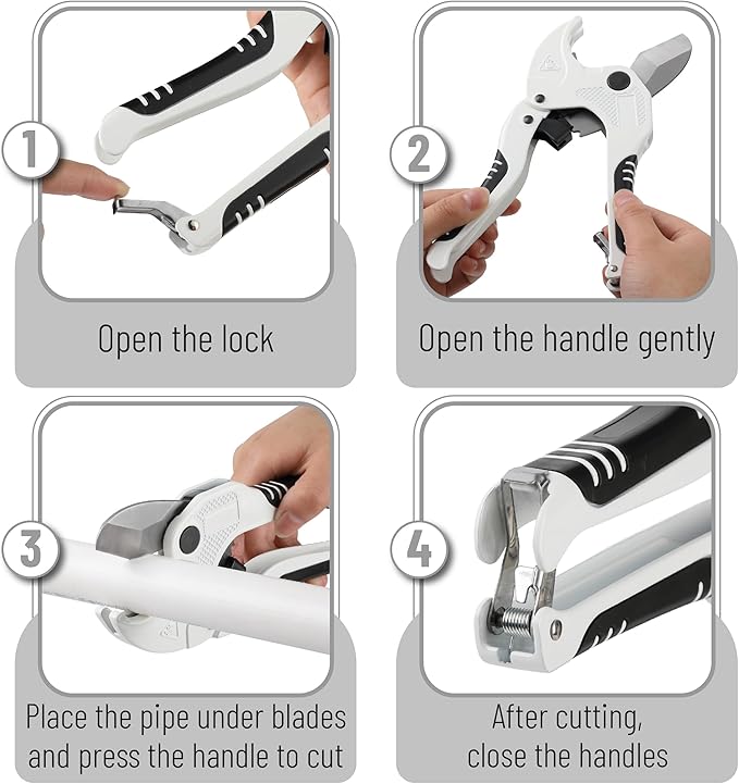Bates- PVC Pipe Cutter, Cuts up to 1-5/8", Ivory Ratcheting PVC Pipe Cutter Tool, Pipe Cutters PVC Pipe Shears, Plastic Pipe Cutter, PEX Pipe Cutter, PVC Cutter Tool, PVC Ratchet Cutter