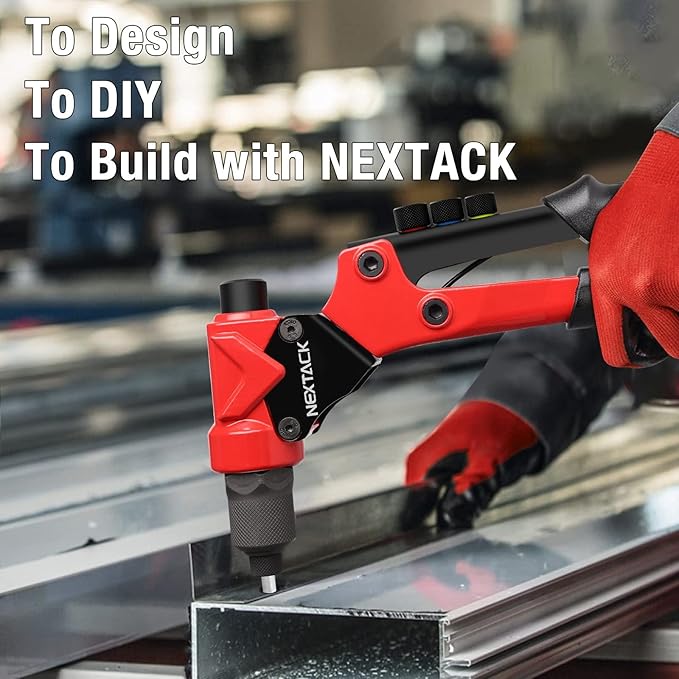 Rivet Gun Kit, Heavy Duty Pop Rivet Gun with 360 Degree swivel Head for Tight Space, 4 HSS Drill Bits, 200 Assorted Rivets & 4 Nosepieces in Organized Rugged Carrying Case NT200