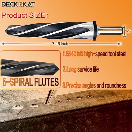 1-1/16" Reamer Drill Bit for Metal, M2 HSS Taper Reamer for Steel, Alloy, Wood, Plastic to Align, Enlarge Holes – 5-Spiral Flutes,1/2"Non-Slip Shank, 27mm Car Reamer, Bridge Construction Reamer.