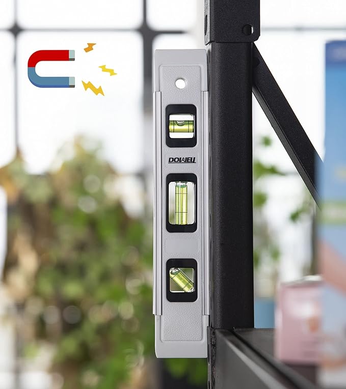 DOWELL Magnetic Torpedo Level Mini Bubble Level Box Spirit Level Alloy Frame 180/90/45 Degree 9-Inch (3, White)