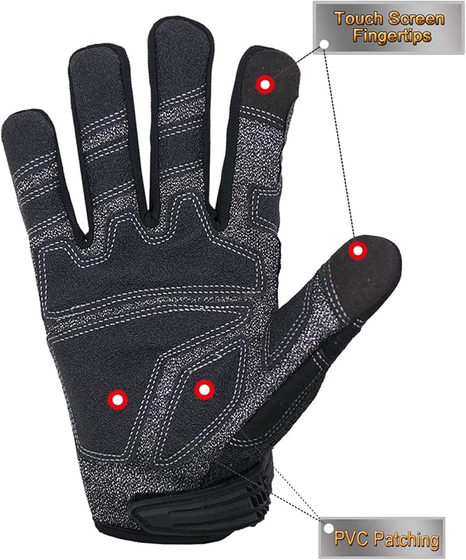 HANDLANDY Mens Work Gloves Touch screen, Utility Mechanic Gloves, Flexible Breathable Fit- Padded Knuckles & Palm