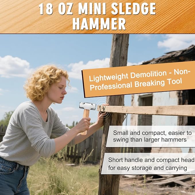 5Pcs Small Hammer Set - 10oz Rubber Mallet Hammer, 18oz Mini Sledge Hammer, 12oz Double-Faced Mallet, 11oz Ball Peen Hammer, 10oz Claw Hammer with Short Wood Handle for Lightweight Home Repair & Craft