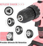 Jar-Owl 21V Pink Cordless Drill Set for Women，350 in-lb Torque, 0-1350RMP Variable Speed, 10MM 3/8'' Keyless Chuck, 18+1 Clutch, 1.5Ah Li-Ion Battery & Charger for Home DIY and Repair - Black & Pink