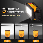 LUTEC Rechargeable Work Light, 1000 Lumens LED Magnetic Light with Magnetic Base and Hanging Hook，360°Rotate and 200°Swivel for Car Repair, Emergency and Camping