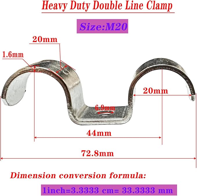 6pcs 20mm(7/9 inch) Double Line Clamp Heavy Duty 1 Hole Conduit Strap 304 Stainless Steel M-Type Pipe Strap For Wire Pipe Cord Installation