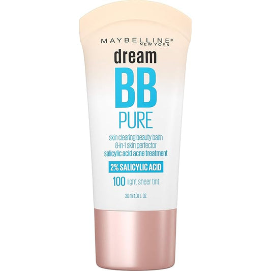 Maybelline Dream Pure Skin Clearing BB Cream, 8-in-1 Skin Perfecting Beauty Balm With 2% Salicylic Acid, Sheer Tint Coverage, Oil-Free, Light, 1 Count-VeraVaultWomen