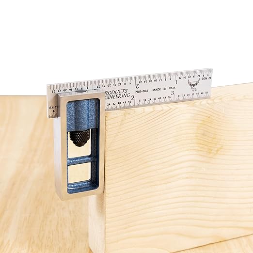 Precision Double Square - 4” 4R Metal Ruler for Metal Working and Fabrication, Carpentry, Woodworking and More PEC Tools, Reads 1/32",1/64",1/8"、1/16", Made in USA