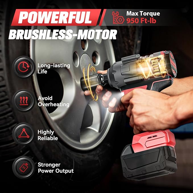 Cordless Impact Wrench 1/2 inch for Milwaukee 18V Battery, 900Ft-lbs (1200N.m) Brushless High Torque Impact Gun (No Battery)