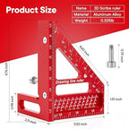 Premium Versatile Multi-Angle Carpenter Square Measuring Ruler for Woodworking, Engineering, and Construction (22.5-90 Degrees with Angle Pin) (Red)