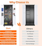 71" H Broom Storage Cabinet with Wheels and Doors,Rolling Tool Cabinet with Pegboard,Shelves and Rod for Garage Warehouse Home,Required Assembly,Black and White