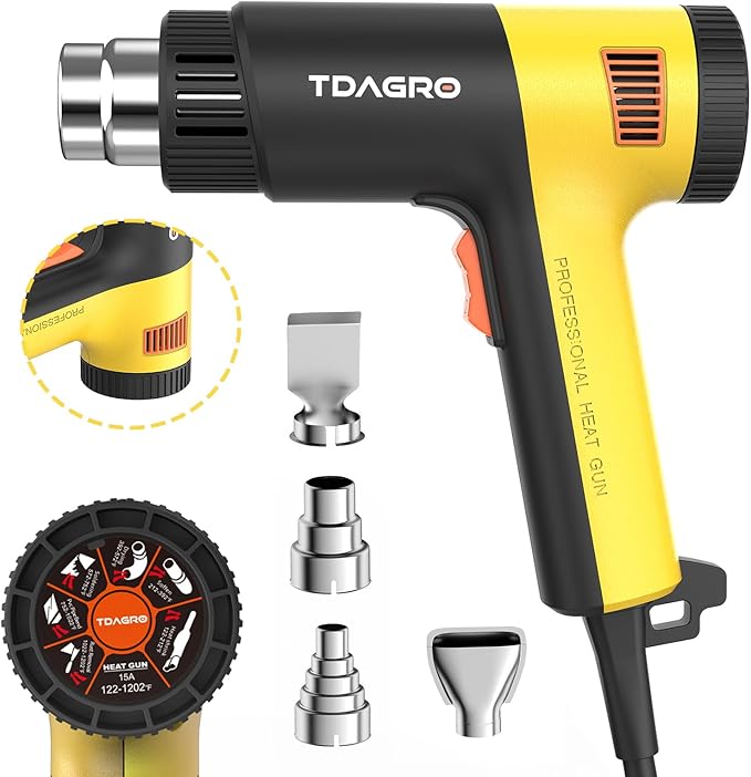 Heat Gun 1.5s Fast Heating,Compact but Powerful Heat Gun for Crafting, Variable Temperature Control from 122℉-1202℉,Mini Heat Gun for Shrink Tubing,Wrapping,Crafts,Resin,Vinyl Wrap (Golden Yellow)