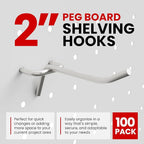 100 Pack PEG Board Pegboard Shelving Hooks 2" Length Wholesale Lot