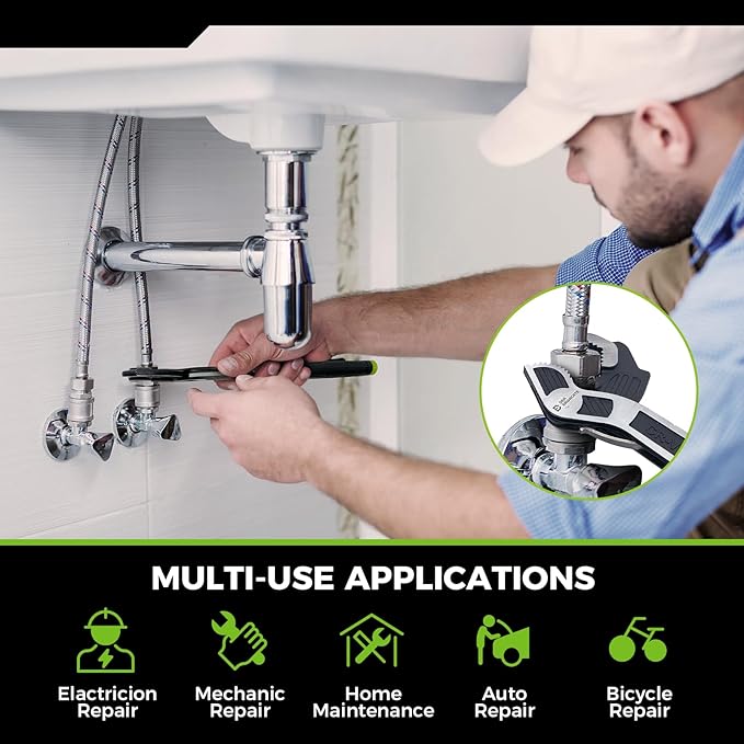 Multi-function Adjustable Pipe Wrench Set, 2-Piece, Quick Self-Adjusting, Power Grip for 7-35mm Nuts, Pipes Use，Chromium Vanadium Steel