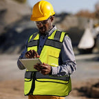 A-SAFETY High Vis Reflective Safety Vest for Men Women Zipper Ipad Pockets Mesh Construction Apparel Neon Vest for Work