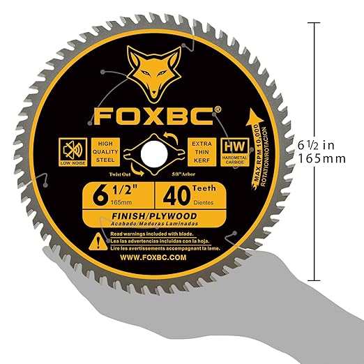 FOXBC 6-1/2 inch Circular Saw Blade Fine Finish 40-Tooth for Wood Cutting, Thin-Kerf with 5/8" Arbor