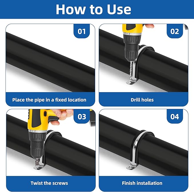 Pipe Clamp NPS 4 Inches （Φ114MM）- 304 Stainless Steel & Rubber Lining Pipe Strap Clamp 10 Pack
