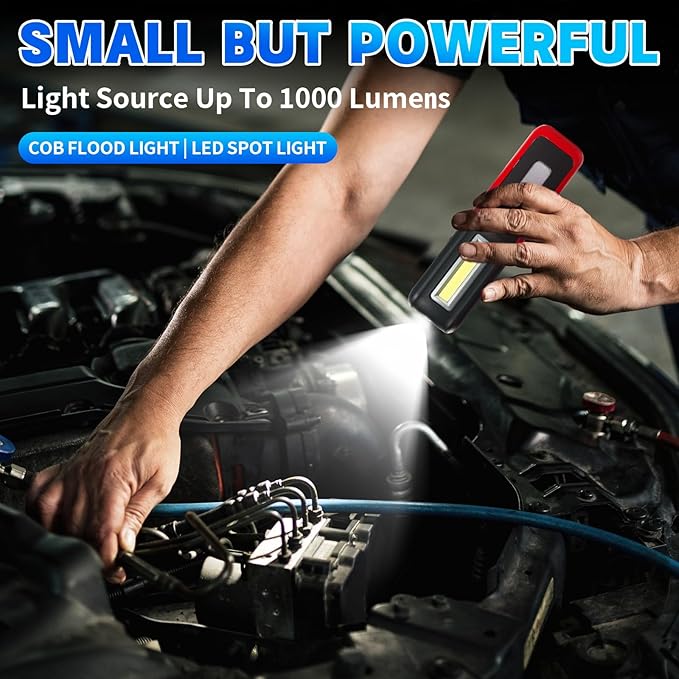 Rechargeable LED Flashlight Magnetic Light, Portable Work Light Trouble Lights Lamp for Mechanics, Compact Reliable and Super Bright Flash Light for Tool Gifts for Men(Red)