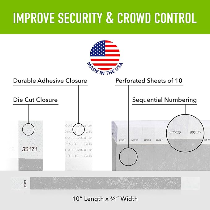 1,000 WristCo Silver Tyvek Wristbands for Events - Comfortable Tear Resistant Paper Bracelets ID Wrist Bands for Concerts Festivals Admission Party Identification