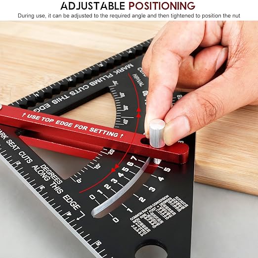 7 inch Carpenter Square, Woodworking Triangle Ruler Set, CNC Aluminum Alloy Framing Square, Adjustable Angle Carpentry Triangle Ruler, Multifunction Carpenter Square Protractor with 5 Pencils