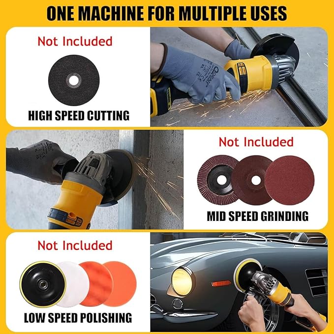 Cordless Angle Grinder Compatible With Dewalt 20V MAX Battery 4-1/2" Grinder Power Tools Battery Powered Brushless 3 Variable Speed For Cutting, Griding, Polishing (Tool Only)