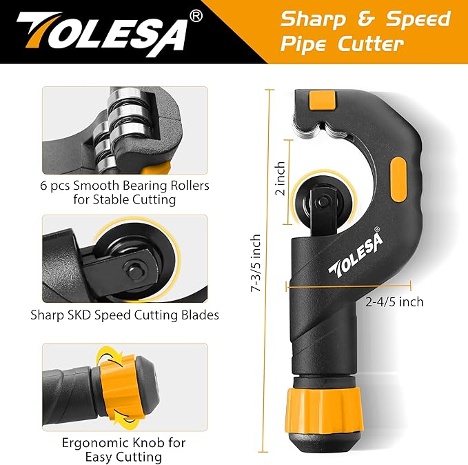 TOLESA Pipe Cutter Tool 3/16-2 Inch(5-50mm) Heavy Duty Metal Pipe Cutter With Deburring Tool Pipe Reamer Sharp Copper Tube Cutter Speed Cutting Tubing Cutter For Stainless Steel Aluminum Brass Pipe