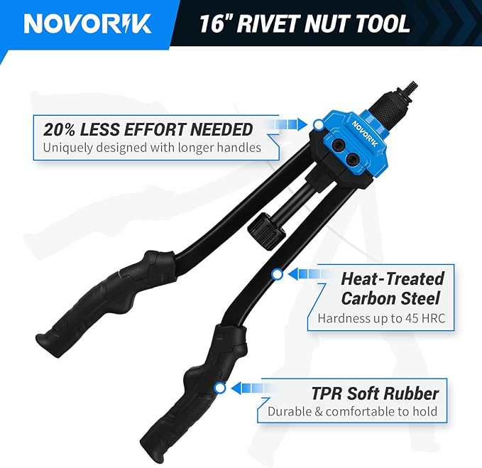 Rivet Nut Tool, 16” Rivet Nut Tool Kit with 15 Metric & SAE Mandrels, 182pcs Rivnuts and Rugged Carrying Case, One RIV Nut Tool Kit Meet All Your Needs