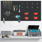 4 Pack 12-Inch X 24-Inch Metal Pegboard Wall Panels, Peg Boards for Garage Tool Storage (Black1224)