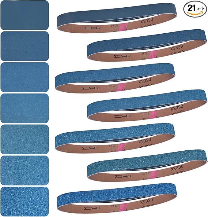 1x30 Inch Sanding Belts 21 Pcs 7 Grits Sizes (3 Each of 40/60/80/120/150/240/400 Grits) Heavy Duty Belt Sander Zirconia Belt Sander Paper for Wood, Metal, Stainless Steel, Cars, and Furniture