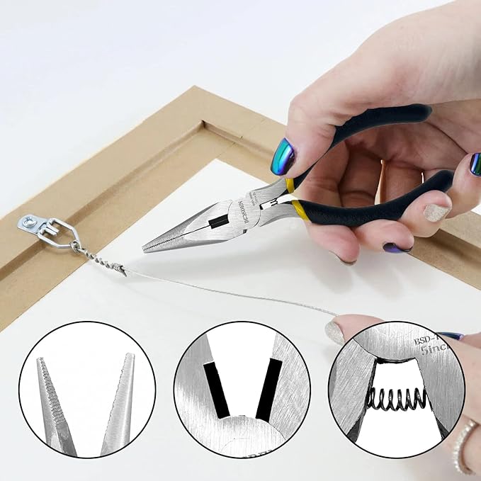 BOOSDEN 4-Piece Pliers Set Including 25mm Rubber Hammer, 5" Wire Cutters, 5" Needle Nose Pliers, 5" Diagonal Cutters For Basic Repair, DIY Projects and Home Maintenance