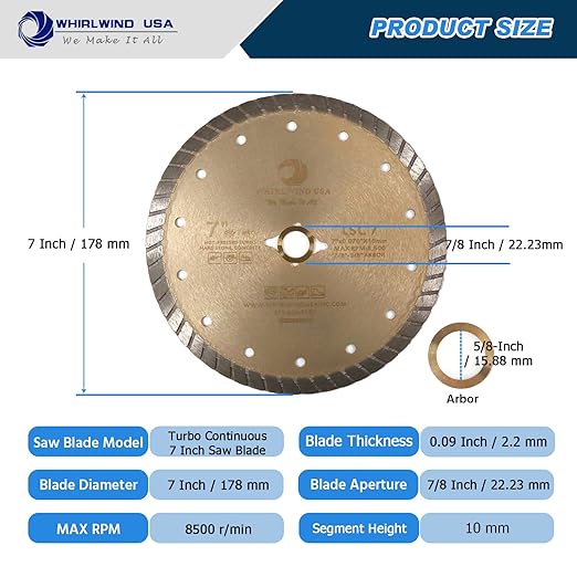 LSC 7 inch Dry or Wet Cutting General Purpose Continuous Turbo Angle Grinder Diamond Saw Blades for Concrete Masonry Brick Stone(7'' LSC)
