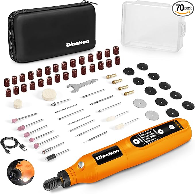 Cordless Rotary Tool, 5 Variable Speed Mini Rotary Tool Kit with 70 Accessories, 3.7V Type-C Charging Power Rotary Tool for Engraving, Sanding, Polishing, Carving, Cutting, DIY Crafts