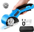 Cordless Electric Scissors, 5V Rechargeable Cardboard Box Cutter Heavy Duty Rotary Tool with Safety Lock & LED Light for Cardboard, Fabric, Box (Blue)
