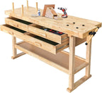 Olympia Tools 60-Inch Rubber Hardwood Workbench with 4-Drawers - 450lbs Weight Capacity Heavy Duty Portable Wood Work Bench Table for Garage, Workshop, Home Storage - Woodworking Wooden Workbenches