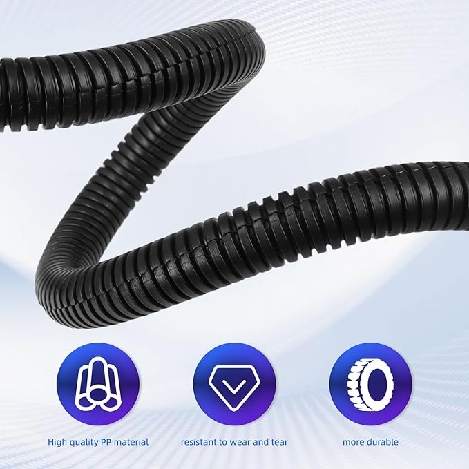 Split Wire Loom Tubing,10,25ft Cord Protectors from Pets No Chew, Flexible Wire Covers Cord Protectors, Protective Split Cable Sleeve for Automotive Home Industrial Wires(Black, 0.73inch-25ft)