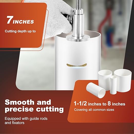 Inside Pipe Cutter with 11 Pcs Diamond Cutting Wheel 7 Inches Adjustable Cutting Depth PVC Pipe Cutter Tool with 1/4 Hex Shank Fit for 1-1/2 Inch to 8 Inch for Glass Marble Jade Wood